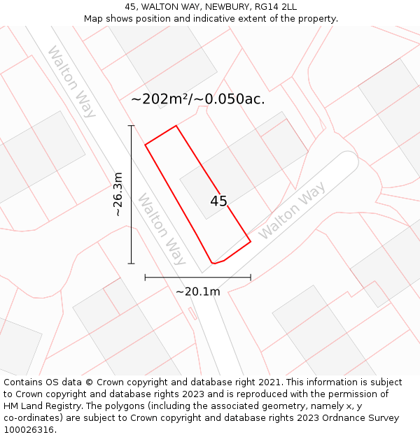 45, WALTON WAY, NEWBURY, RG14 2LL: Plot and title map