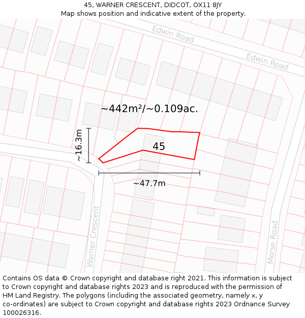 45, WARNER CRESCENT, DIDCOT, OX11 8JY: Plot and title map