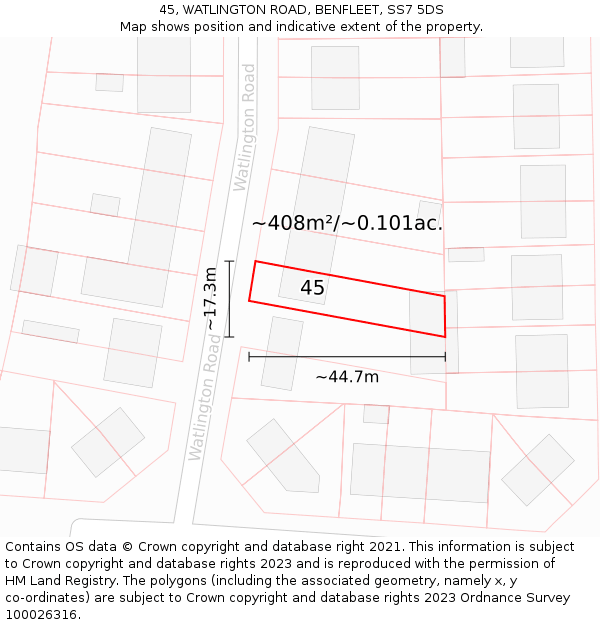 45, WATLINGTON ROAD, BENFLEET, SS7 5DS: Plot and title map