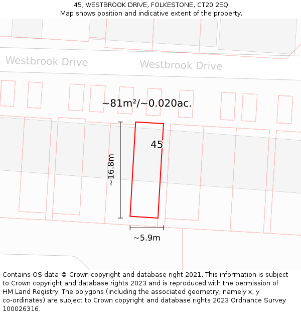 45, WESTBROOK DRIVE, FOLKESTONE, CT20 2EQ: Plot and title map