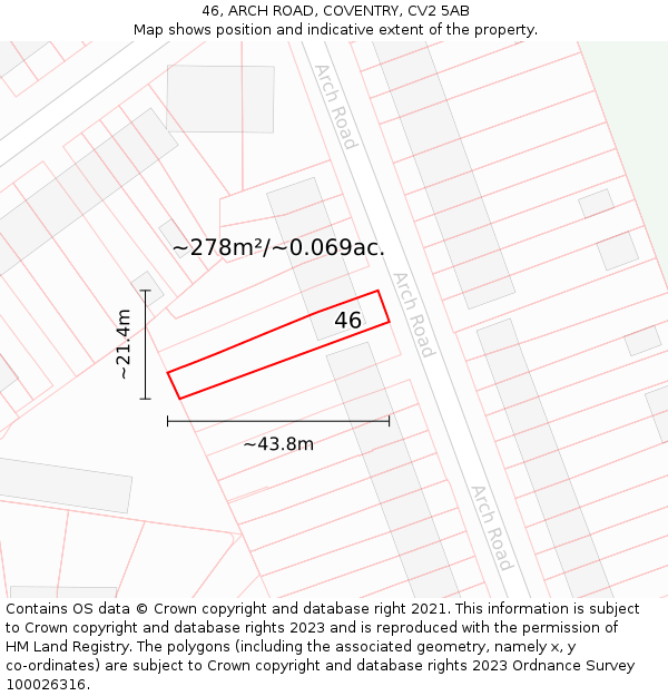 46, ARCH ROAD, COVENTRY, CV2 5AB: Plot and title map