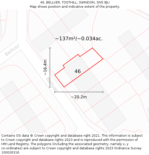 46, BELLVER, TOOTHILL, SWINDON, SN5 8JU: Plot and title map