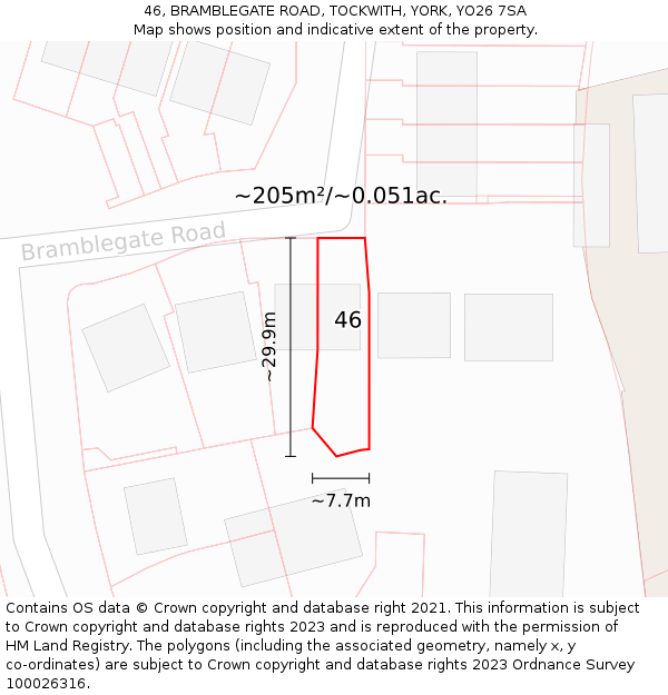 46, BRAMBLEGATE ROAD, TOCKWITH, YORK, YO26 7SA: Plot and title map