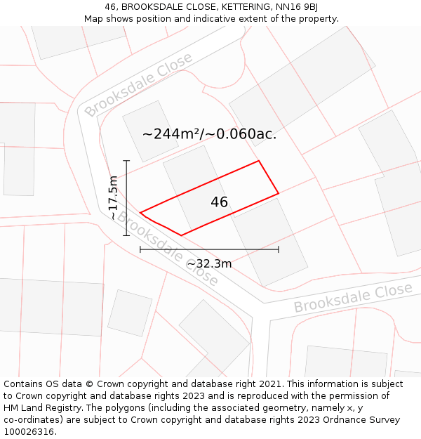 46, BROOKSDALE CLOSE, KETTERING, NN16 9BJ: Plot and title map