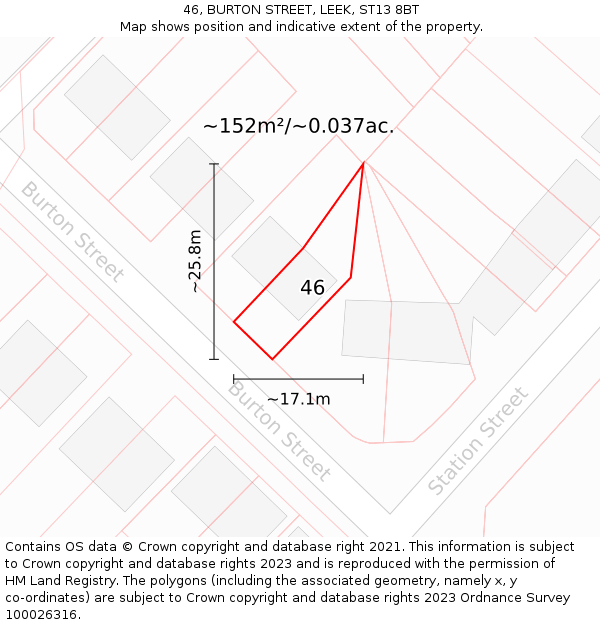 46, BURTON STREET, LEEK, ST13 8BT: Plot and title map