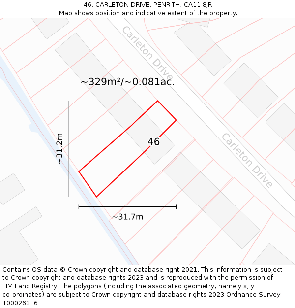 46, CARLETON DRIVE, PENRITH, CA11 8JR: Plot and title map