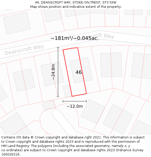 46, DEANSCROFT WAY, STOKE-ON-TRENT, ST3 5XW: Plot and title map
