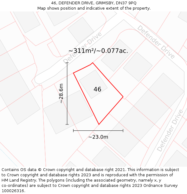 46, DEFENDER DRIVE, GRIMSBY, DN37 9PQ: Plot and title map
