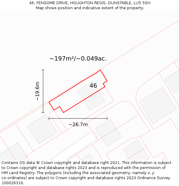 46, FENSOME DRIVE, HOUGHTON REGIS, DUNSTABLE, LU5 5SH: Plot and title map