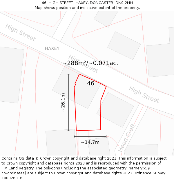 46, HIGH STREET, HAXEY, DONCASTER, DN9 2HH: Plot and title map