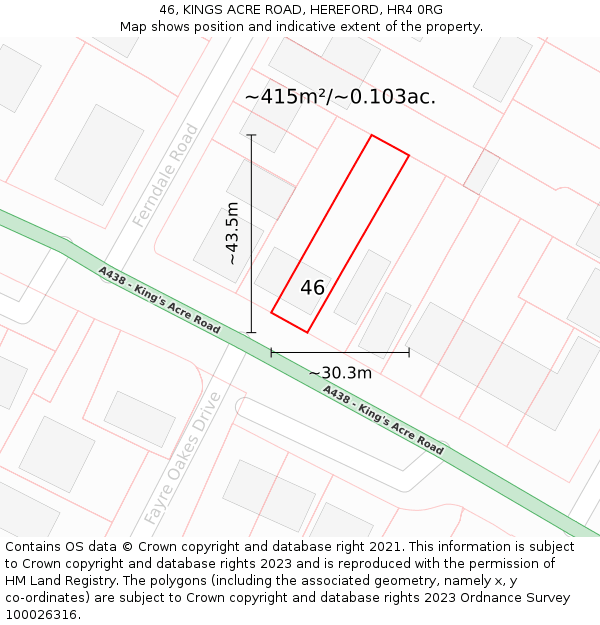46, KINGS ACRE ROAD, HEREFORD, HR4 0RG: Plot and title map