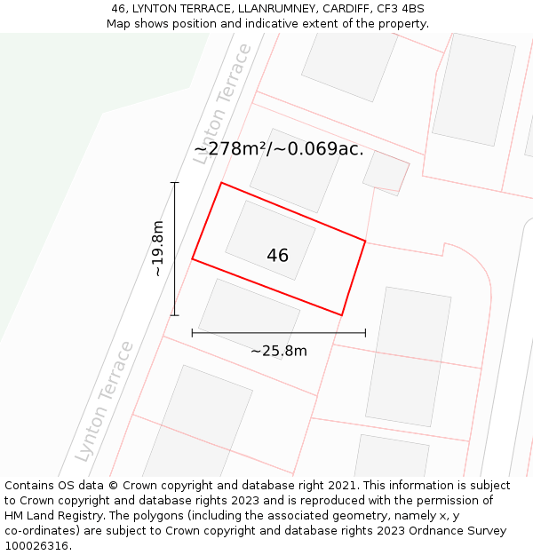 46, LYNTON TERRACE, LLANRUMNEY, CARDIFF, CF3 4BS: Plot and title map