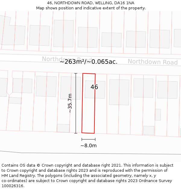 46, NORTHDOWN ROAD, WELLING, DA16 1NA: Plot and title map