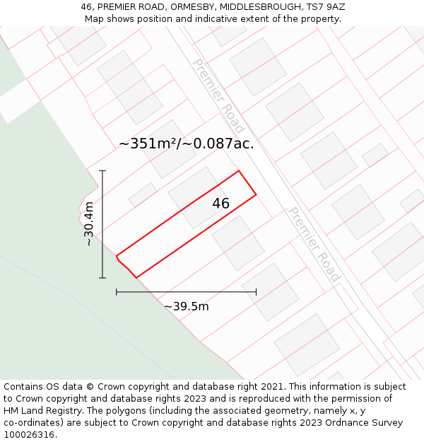 46, PREMIER ROAD, ORMESBY, MIDDLESBROUGH, TS7 9AZ: Plot and title map