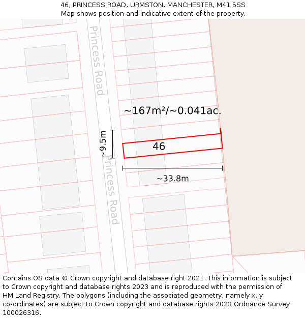 46, PRINCESS ROAD, URMSTON, MANCHESTER, M41 5SS: Plot and title map