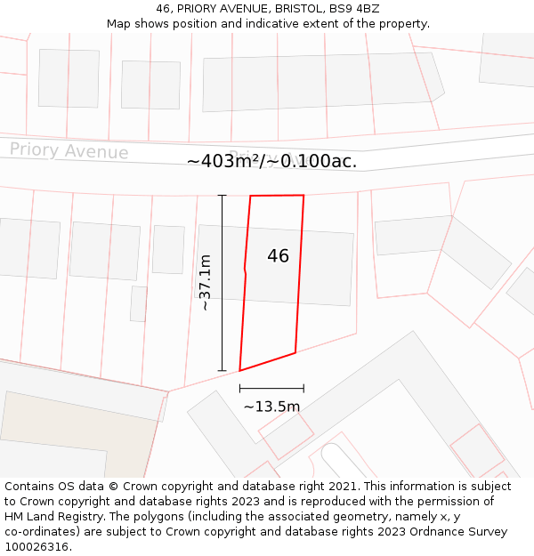 46, PRIORY AVENUE, BRISTOL, BS9 4BZ: Plot and title map