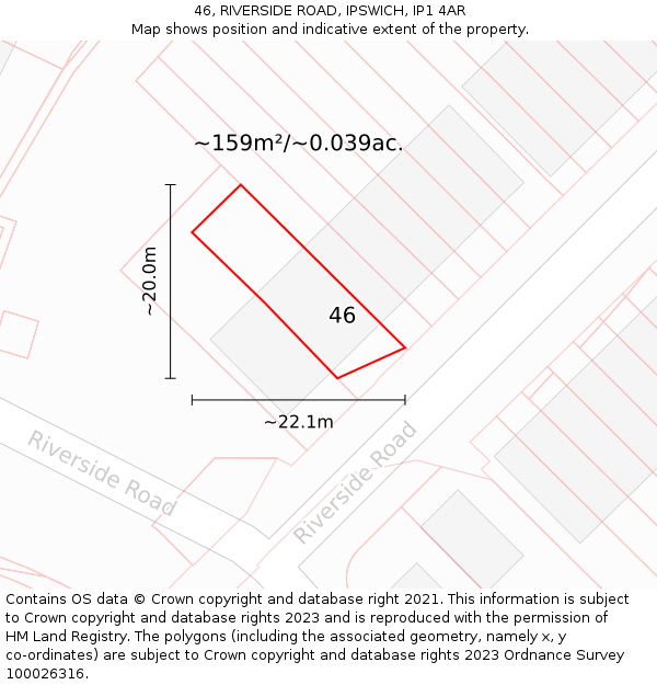 46, RIVERSIDE ROAD, IPSWICH, IP1 4AR: Plot and title map