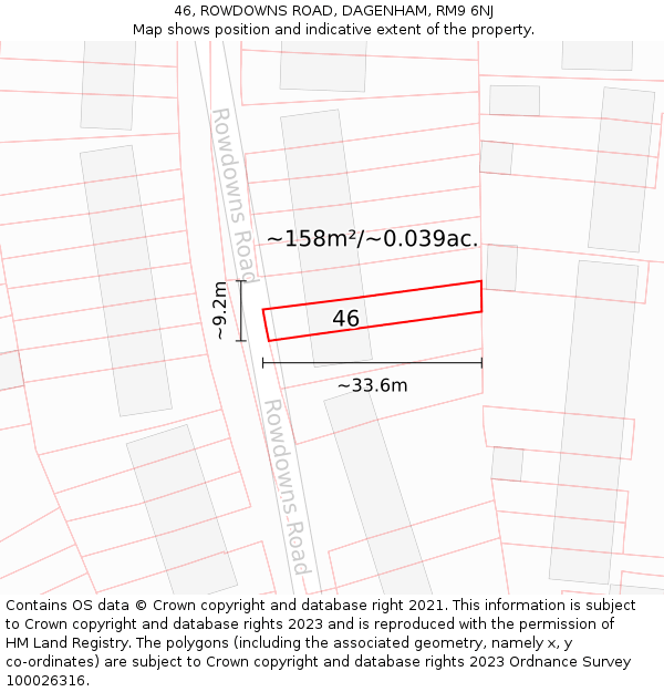 46, ROWDOWNS ROAD, DAGENHAM, RM9 6NJ: Plot and title map