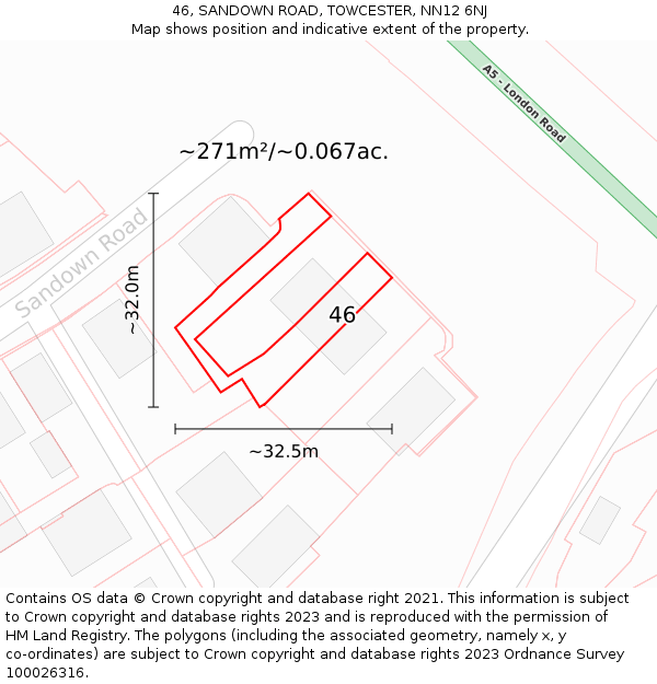 46, SANDOWN ROAD, TOWCESTER, NN12 6NJ: Plot and title map