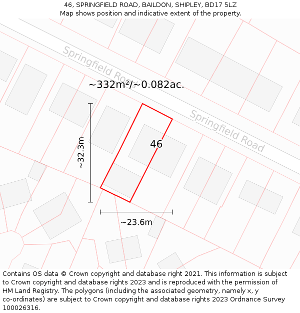 46, SPRINGFIELD ROAD, BAILDON, SHIPLEY, BD17 5LZ: Plot and title map
