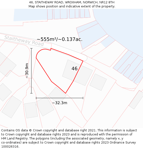 46, STAITHEWAY ROAD, WROXHAM, NORWICH, NR12 8TH: Plot and title map