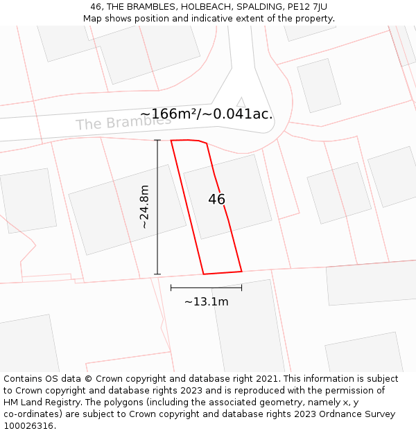 46, THE BRAMBLES, HOLBEACH, SPALDING, PE12 7JU: Plot and title map