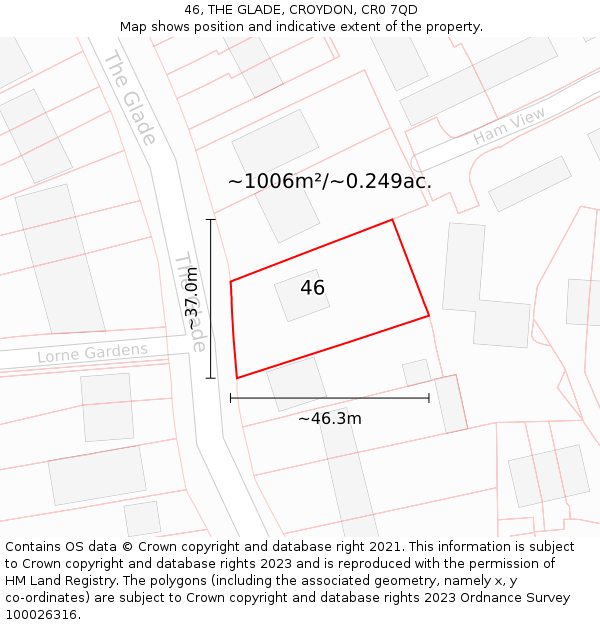 46, THE GLADE, CROYDON, CR0 7QD: Plot and title map