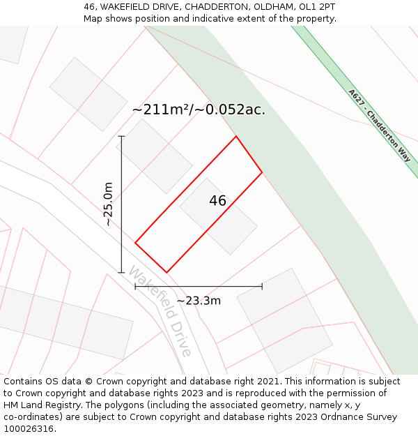 46, WAKEFIELD DRIVE, CHADDERTON, OLDHAM, OL1 2PT: Plot and title map