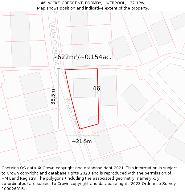 46, WICKS CRESCENT, FORMBY, LIVERPOOL, L37 1PW: Plot and title map