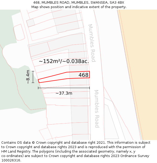 468, MUMBLES ROAD, MUMBLES, SWANSEA, SA3 4BX: Plot and title map