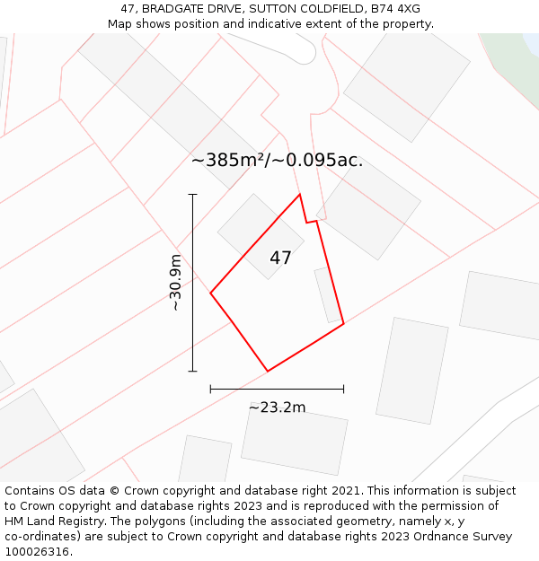 47, BRADGATE DRIVE, SUTTON COLDFIELD, B74 4XG: Plot and title map