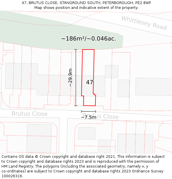 47, BRUTUS CLOSE, STANGROUND SOUTH, PETERBOROUGH, PE2 8WP: Plot and title map