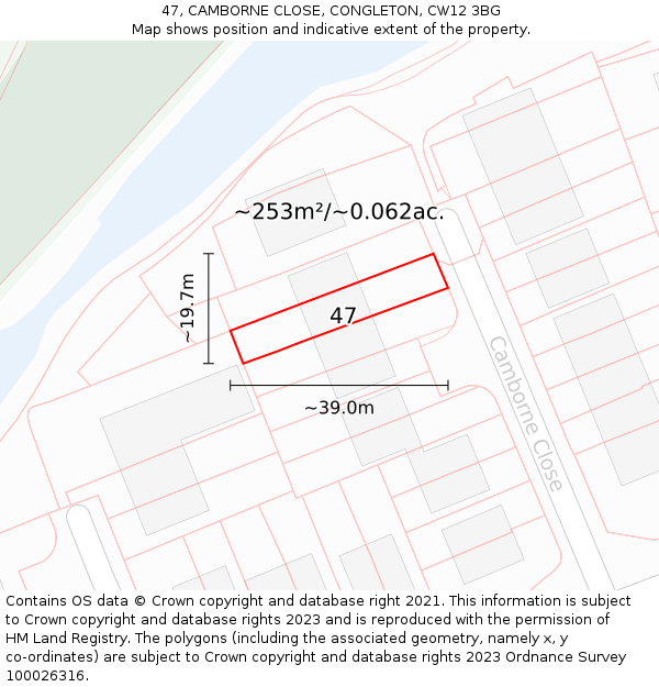 47, CAMBORNE CLOSE, CONGLETON, CW12 3BG: Plot and title map