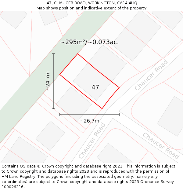 47, CHAUCER ROAD, WORKINGTON, CA14 4HQ: Plot and title map