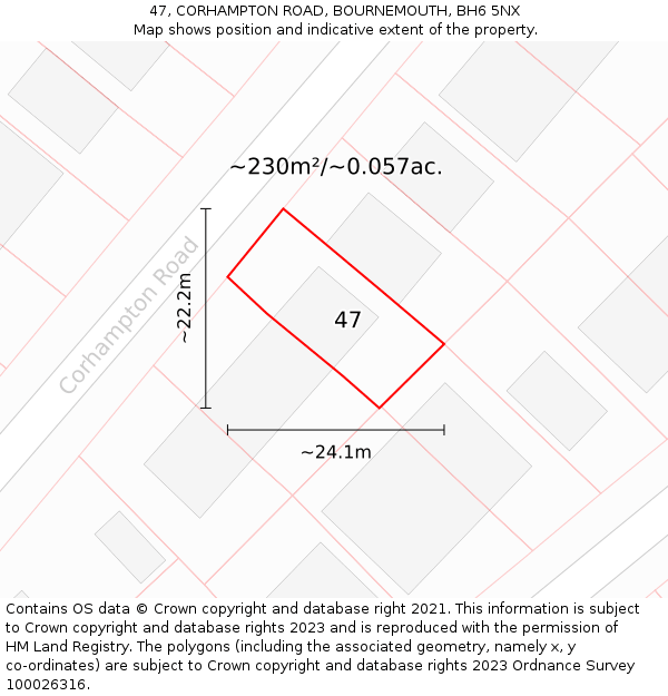 47, CORHAMPTON ROAD, BOURNEMOUTH, BH6 5NX: Plot and title map