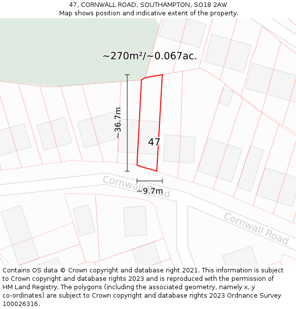 47, CORNWALL ROAD, SOUTHAMPTON, SO18 2AW: Plot and title map