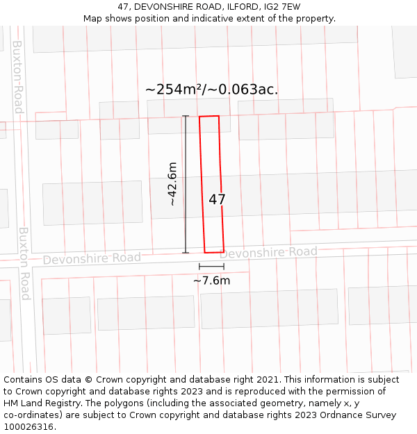 47, DEVONSHIRE ROAD, ILFORD, IG2 7EW: Plot and title map