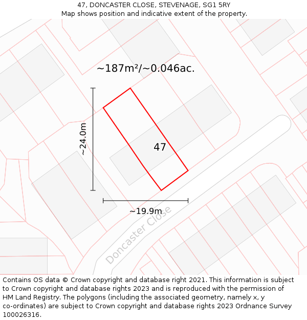 47, DONCASTER CLOSE, STEVENAGE, SG1 5RY: Plot and title map