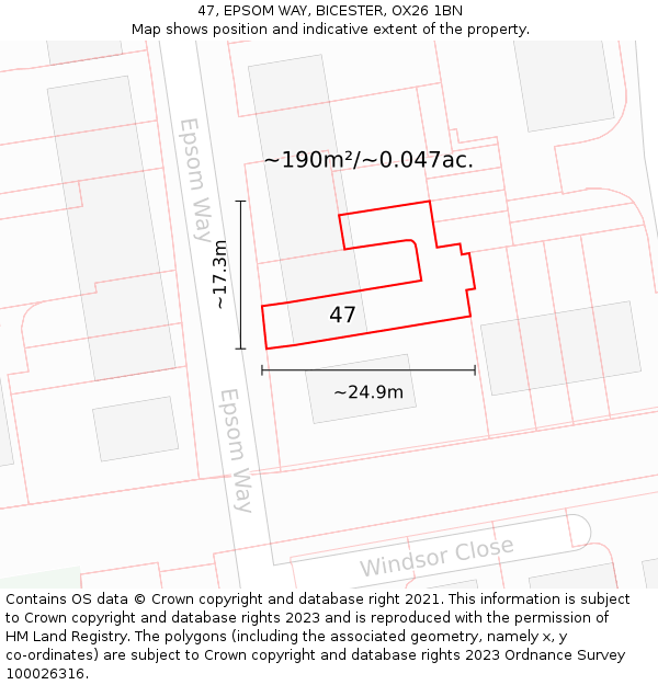 47, EPSOM WAY, BICESTER, OX26 1BN: Plot and title map