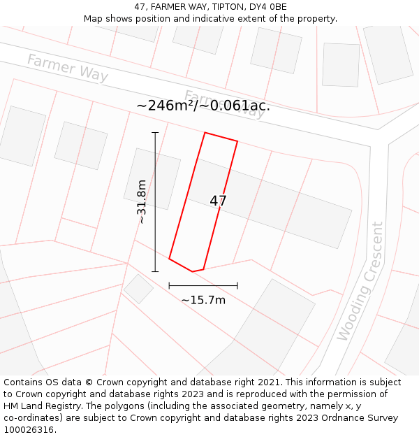 47, FARMER WAY, TIPTON, DY4 0BE: Plot and title map