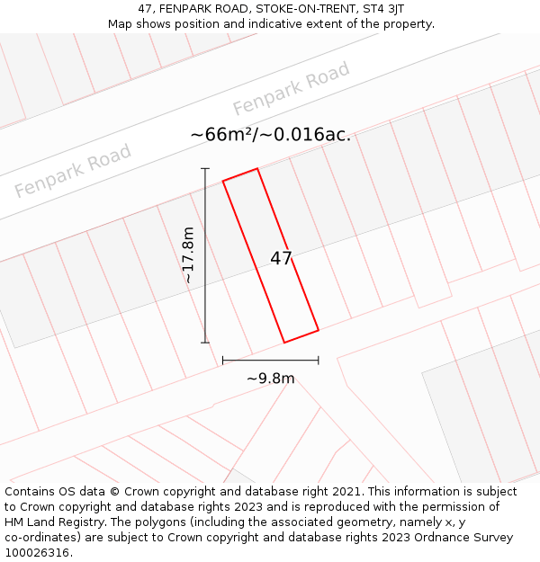 47, FENPARK ROAD, STOKE-ON-TRENT, ST4 3JT: Plot and title map
