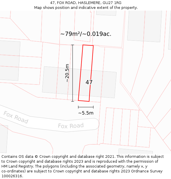 47, FOX ROAD, HASLEMERE, GU27 1RG: Plot and title map