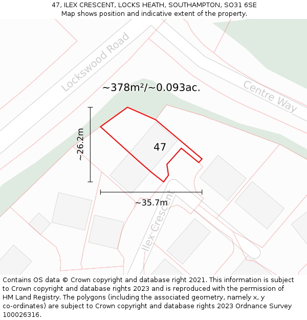 47, ILEX CRESCENT, LOCKS HEATH, SOUTHAMPTON, SO31 6SE: Plot and title map