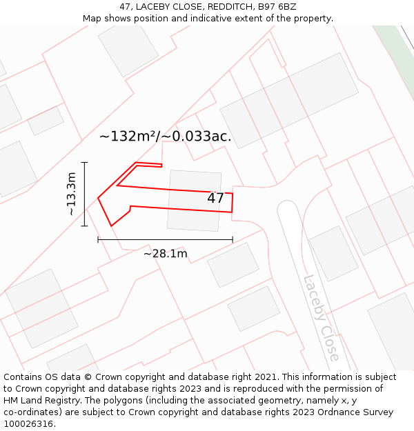 47, LACEBY CLOSE, REDDITCH, B97 6BZ: Plot and title map