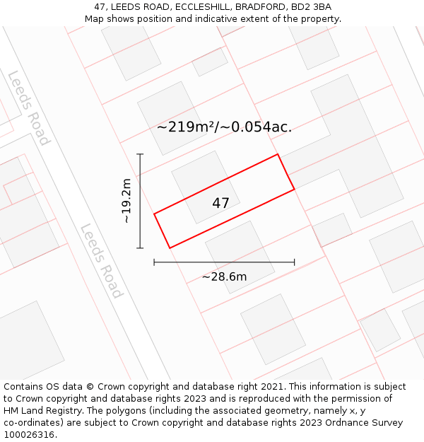 47, LEEDS ROAD, ECCLESHILL, BRADFORD, BD2 3BA: Plot and title map