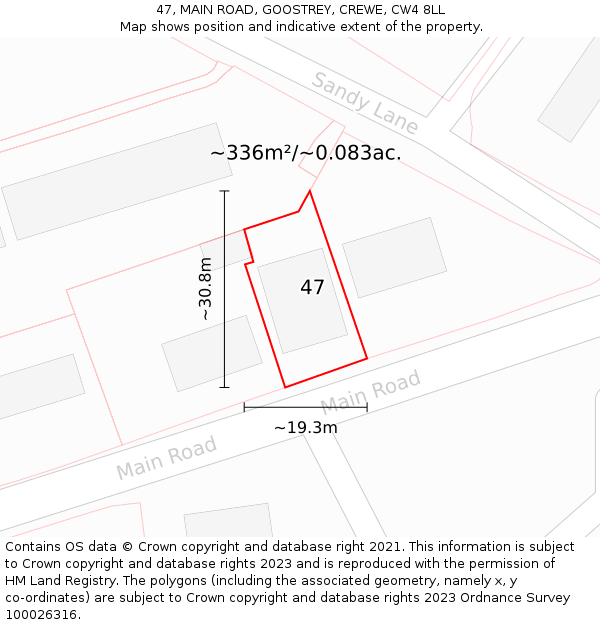 47, MAIN ROAD, GOOSTREY, CREWE, CW4 8LL: Plot and title map