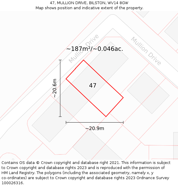 47, MULLION DRIVE, BILSTON, WV14 8GW: Plot and title map