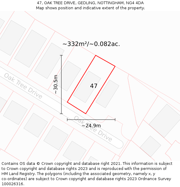 47, OAK TREE DRIVE, GEDLING, NOTTINGHAM, NG4 4DA: Plot and title map