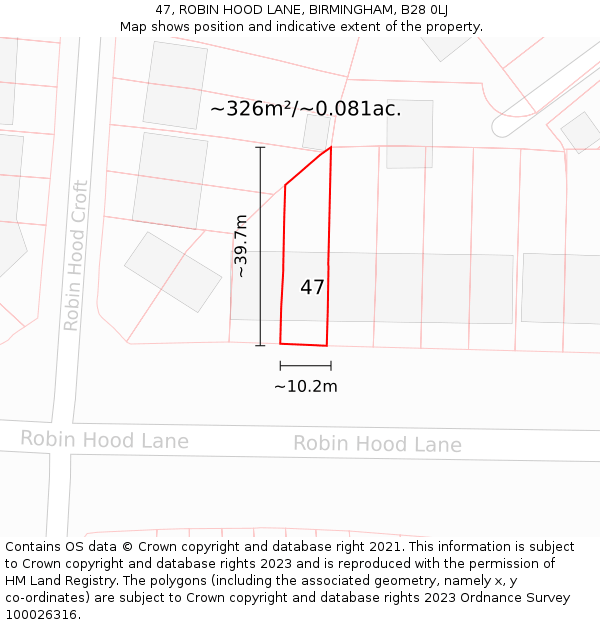 47, ROBIN HOOD LANE, BIRMINGHAM, B28 0LJ: Plot and title map