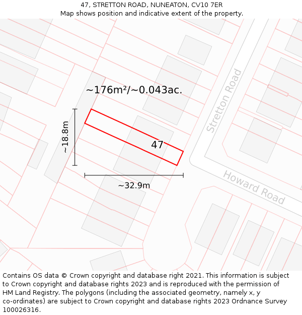 47, STRETTON ROAD, NUNEATON, CV10 7ER: Plot and title map